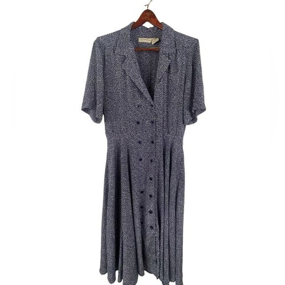 Liz Claiborne short sleeve blue & white button up summer midi dress sz 12 - Picture 1 of 7